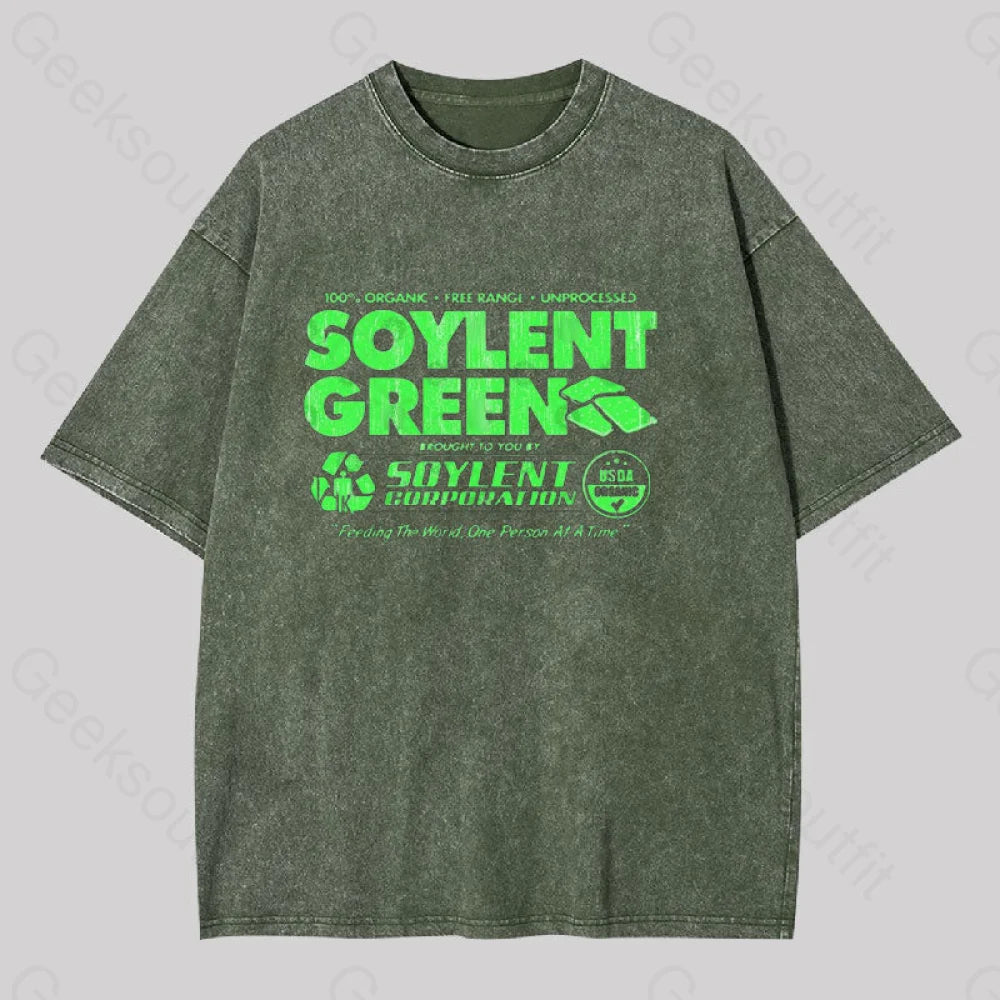 100% Organic Soylent Green Geek Washed T-Shirt Army / S