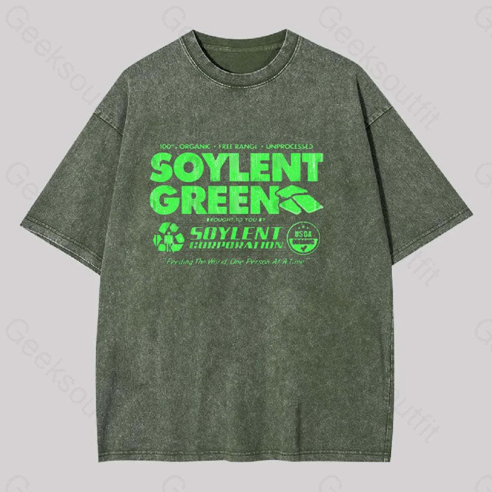 100% Organic Soylent Green Geek Washed T-Shirt Army / S