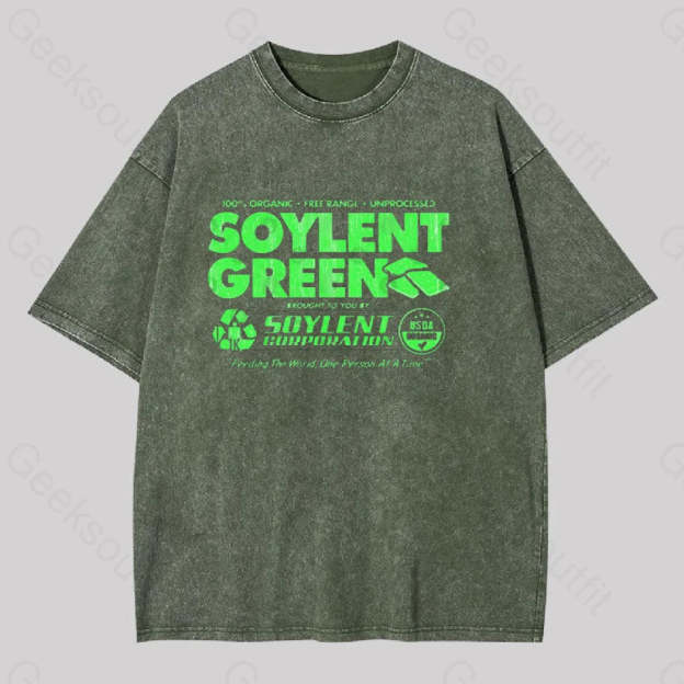 100% Organic Soylent Green Geek Washed T-Shirt Army / S