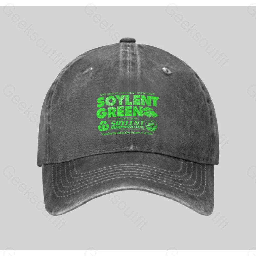 100% Organic Soylent Green Washed Vintage Baseball Cap Grey