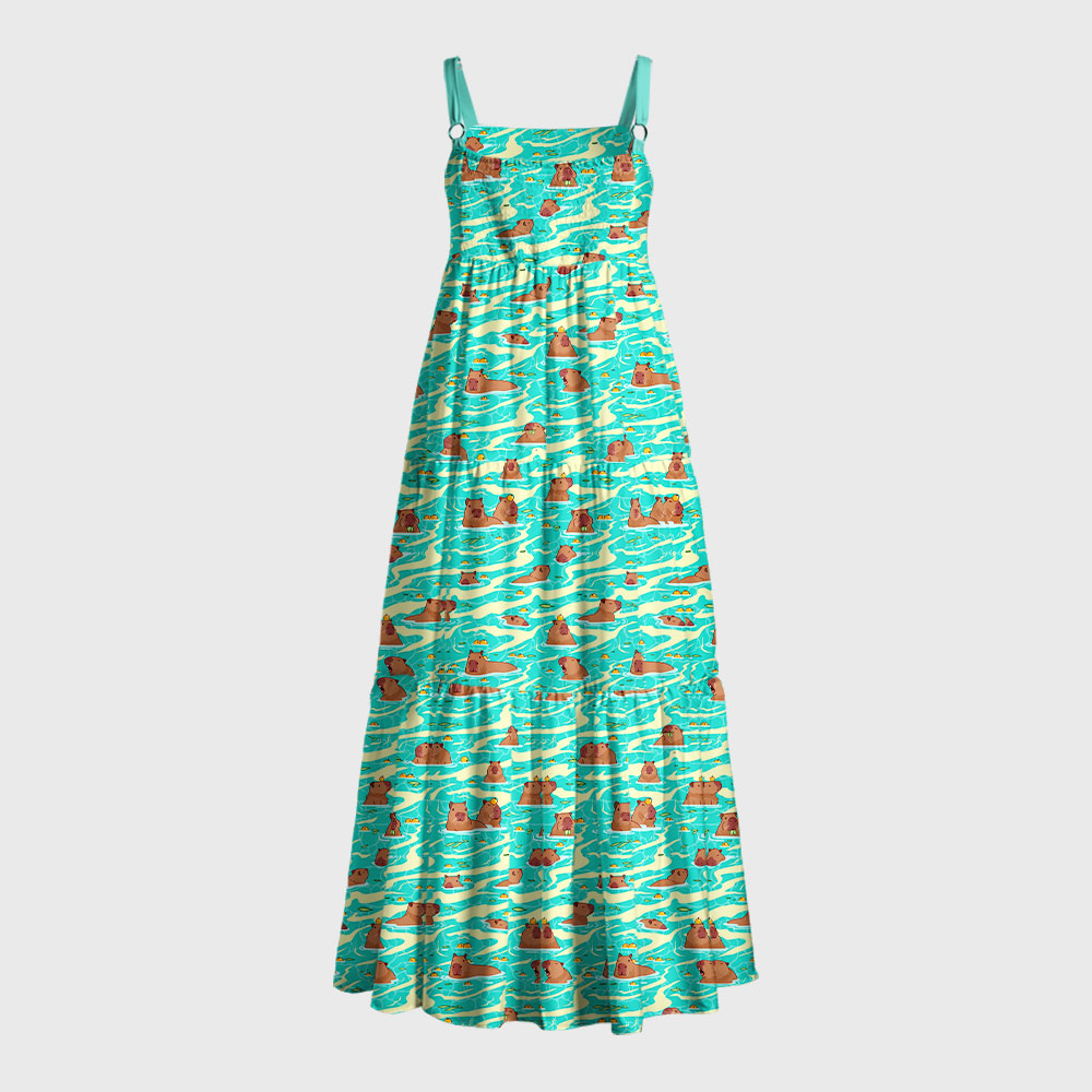 Capybara Swimming Hawaii Geek Tiered Cami Maxi Dress