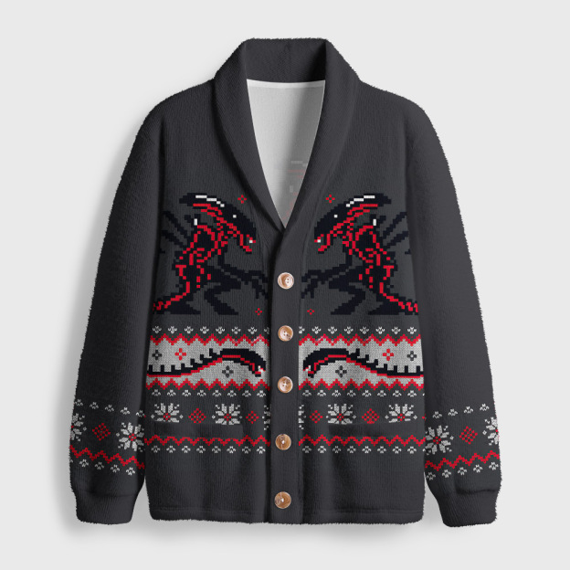 Xenomorph Jacquard Geek Shawl Collar Cardigan