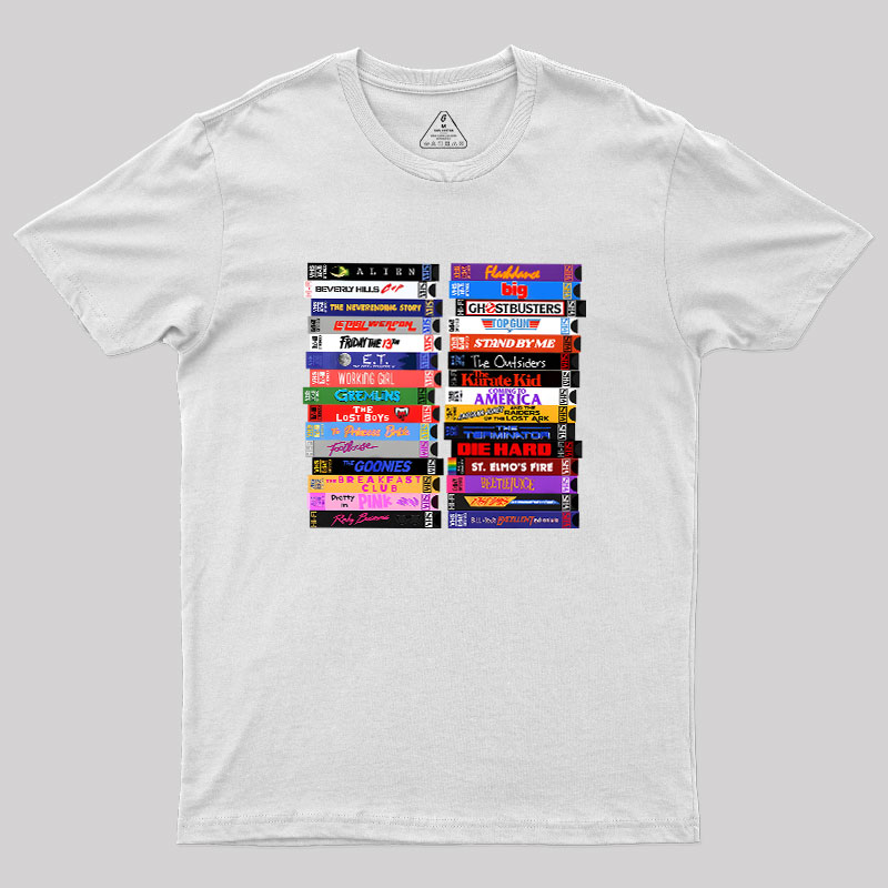 Retro 80s Movies VHS Stacks Geek T-Shirt