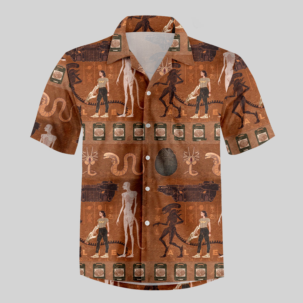 Alien Ancient Egyptian Murals Button Up Pocket Shirt