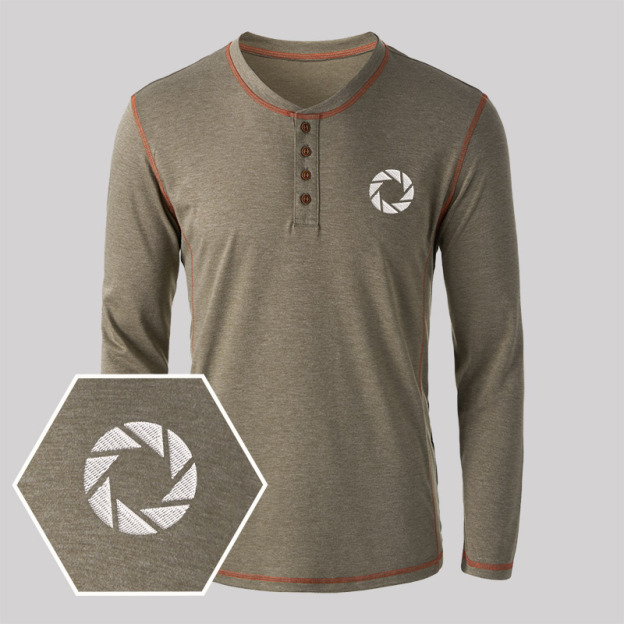 Aperture Embroidered Long Sleeve Henley Shirts