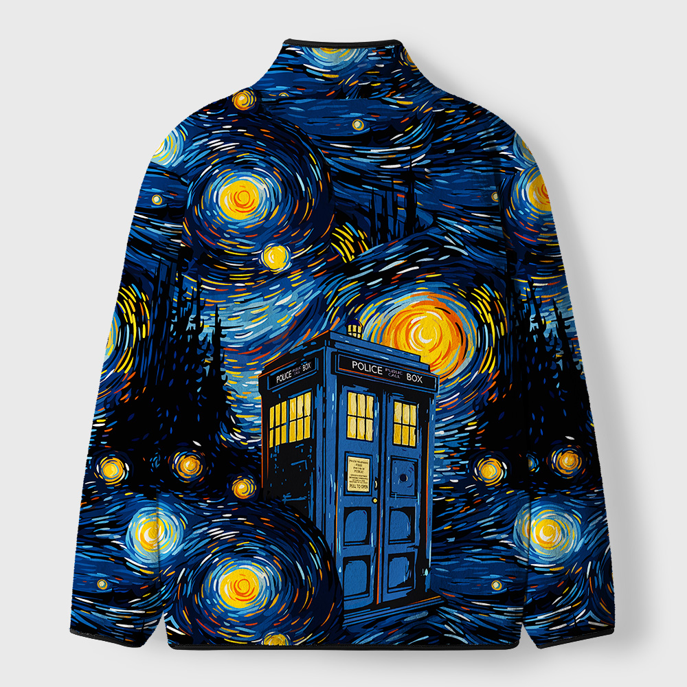 Starry Night Phone Booth Geek Polar Fleece Full-Zip Jacket