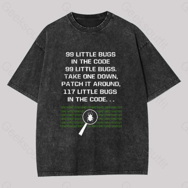 117 Little Bugs In The Code Geek Washed T-Shirt Black / S