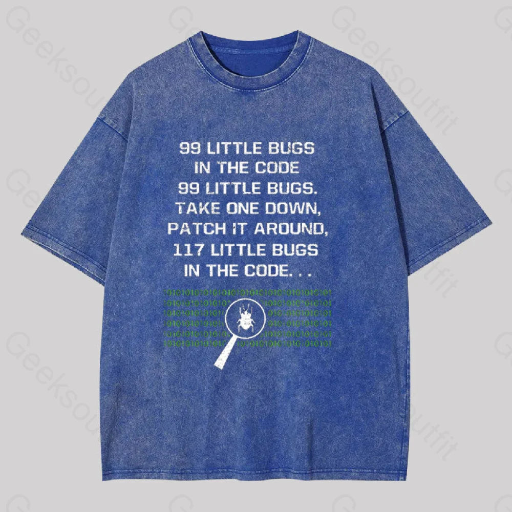 117 Little Bugs In The Code Geek Washed T-Shirt Blue / S