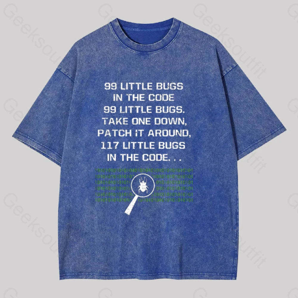 117 Little Bugs In The Code Geek Washed T-Shirt Blue / S