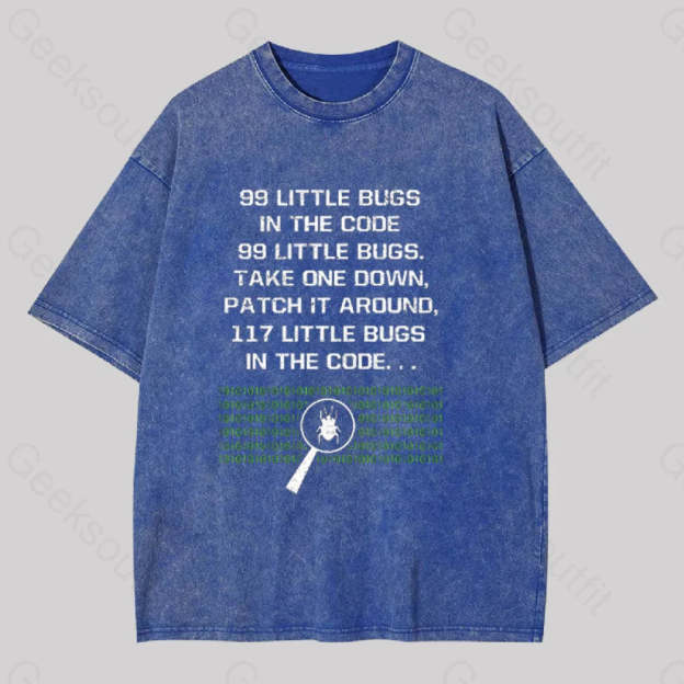 117 Little Bugs In The Code Geek Washed T-Shirt Blue / S