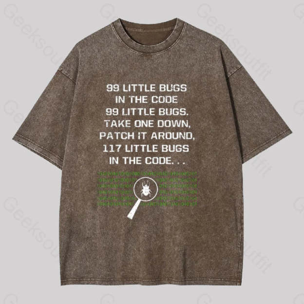 117 Little Bugs In The Code Geek Washed T-Shirt Coffee / S