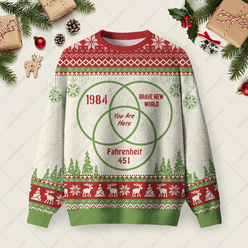 You Are Here Ugly Christmas Fuzzy Fleece Sweatshirt