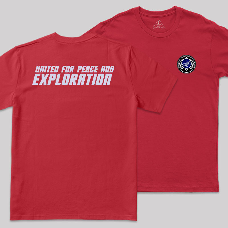 United For Peace And Exploration Front and Back Printing Geek T-Shirt
