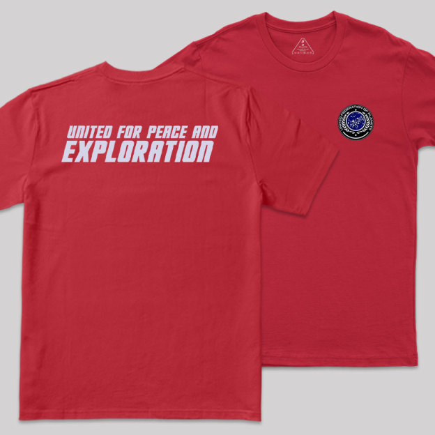 United For Peace And Exploration Front and Back Printing Geek T-Shirt