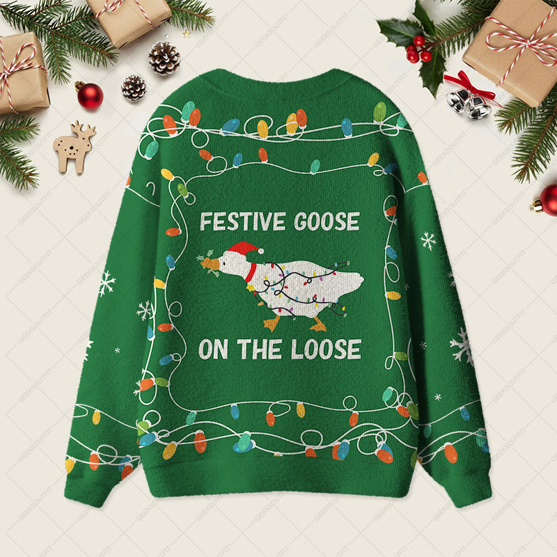 Festive Goose Escape Geek Ugly Cardigan Sweaters 