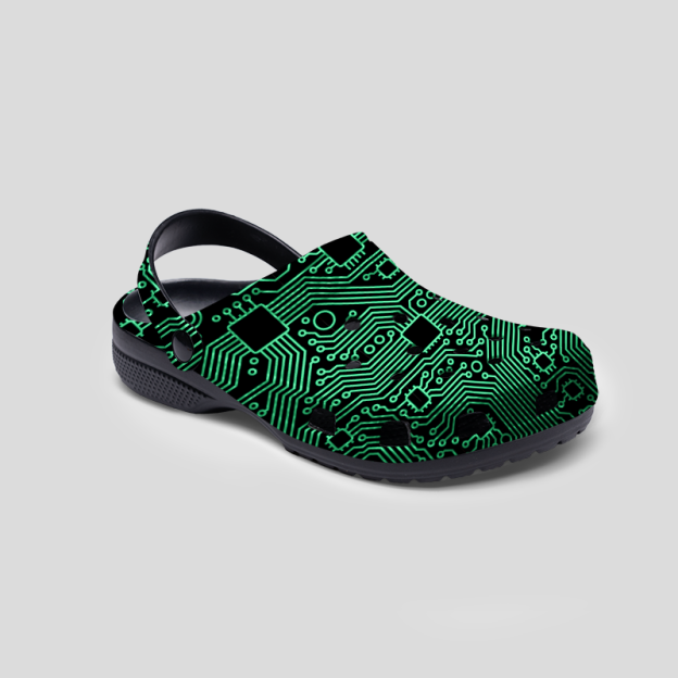 Computer Circuit Board Green Geek Rubber Clogs