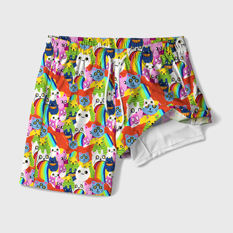 Exploding Cat Geek Hawaiian Swim Trunks