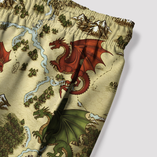 Retro SciFi Dragon Map Geek Hawaiian Swim Trunks