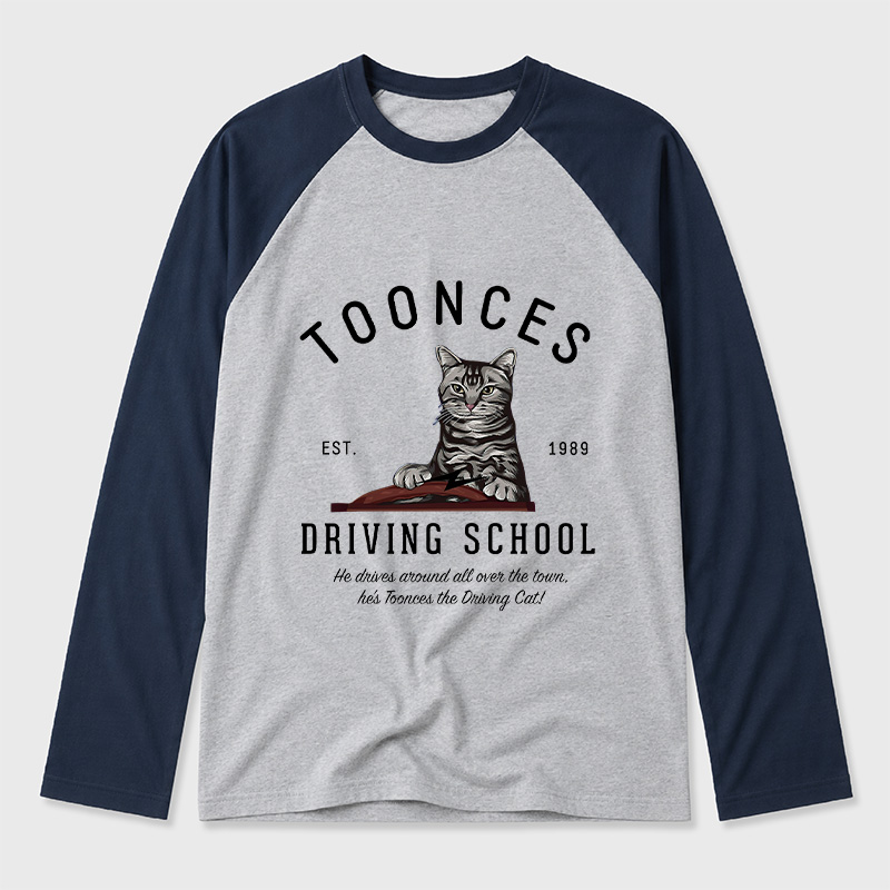 Toonces Driving School - Est. 1989 Geek Retro Raglan Long-Sleeve Tee