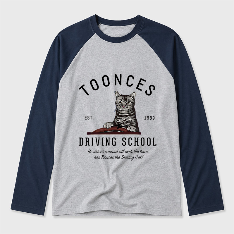 Toonces Driving School - Est. 1989 Geek Retro Raglan Long-Sleeve Tee
