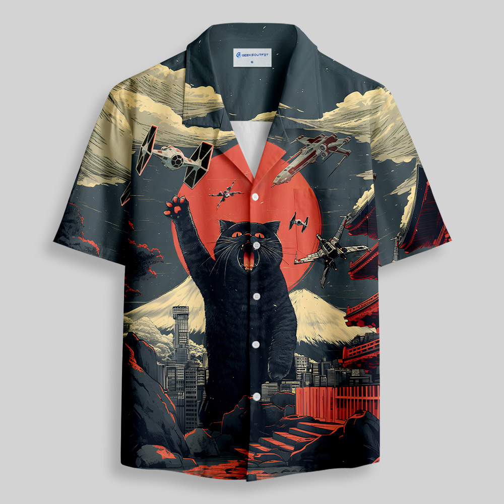 Giant Cat Sci-Fi Button Up Pocket Shirt