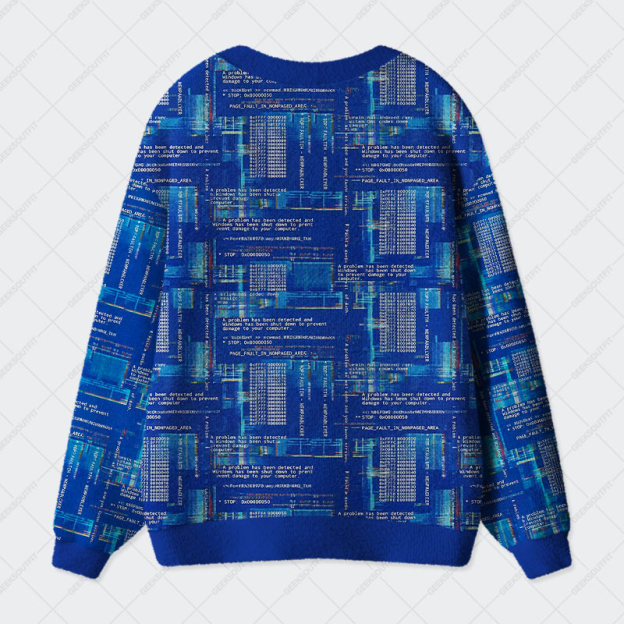 Blue Cyber Code Pattern Geek Ugly Cardigan Sweaters 