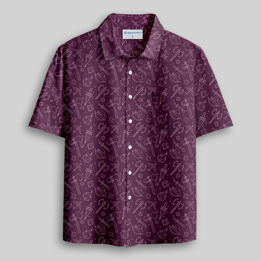 DND Medieval Weapons Button Up Pocket Shirt
