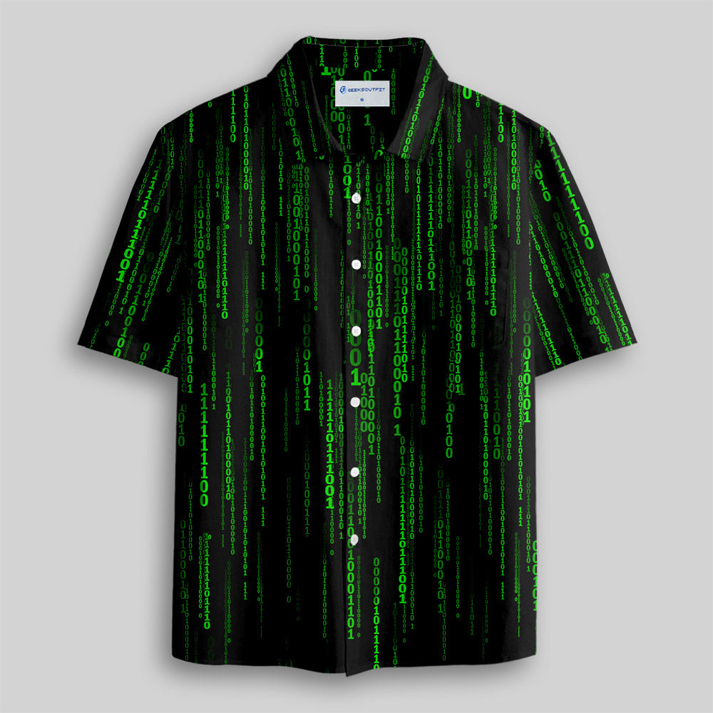 The Matrix Black Green Design Art Button Up Pocket Shirt