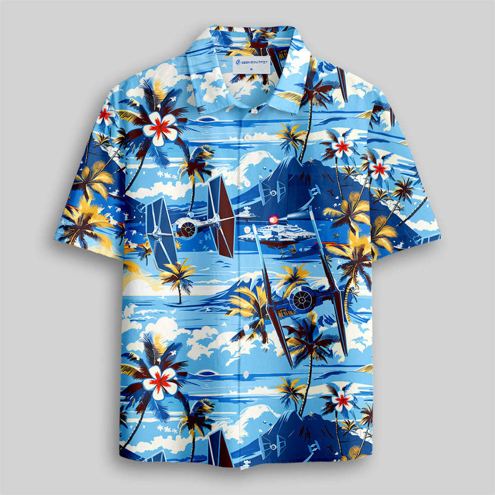 Hawaii Beach TIE Fighter Button Up Pocket Shirt