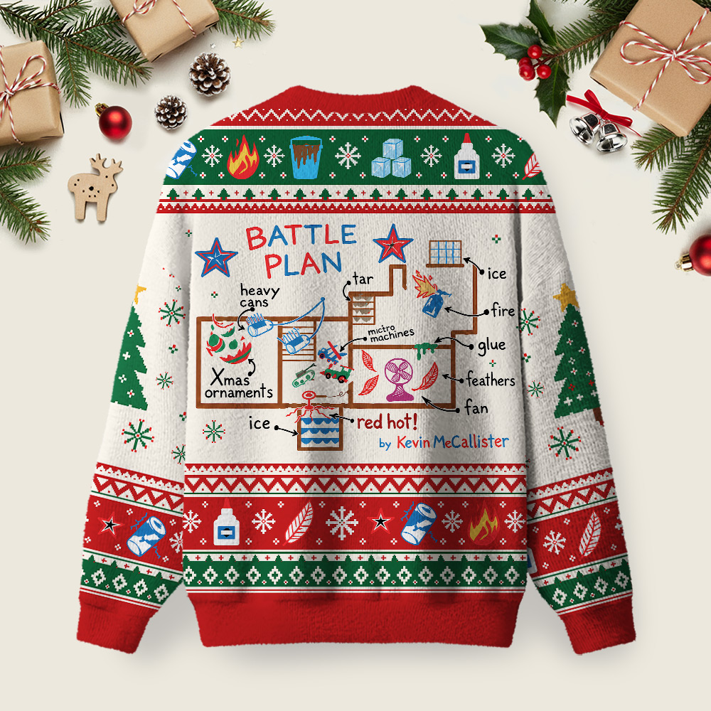 Home Defense Battle Plan Blueprint Ugly Christmas Fuzzy Fleece Sweatshirt
