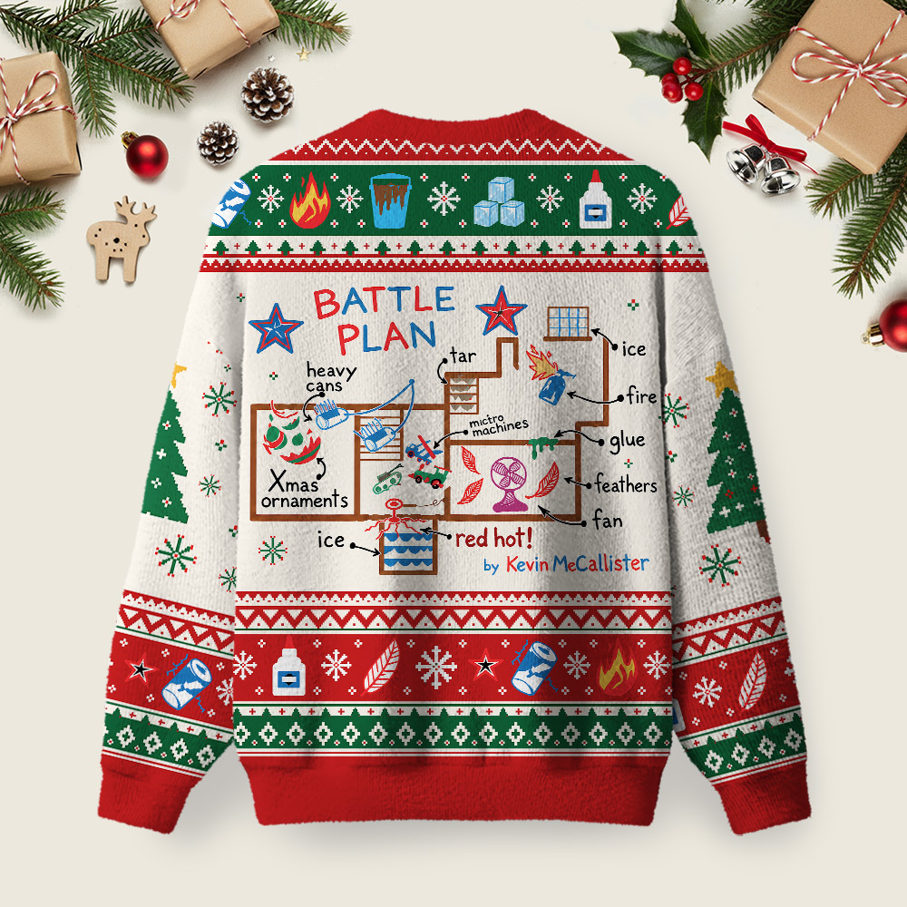 Home Defense Battle Plan Blueprint Ugly Christmas Fuzzy Fleece Sweatshirt