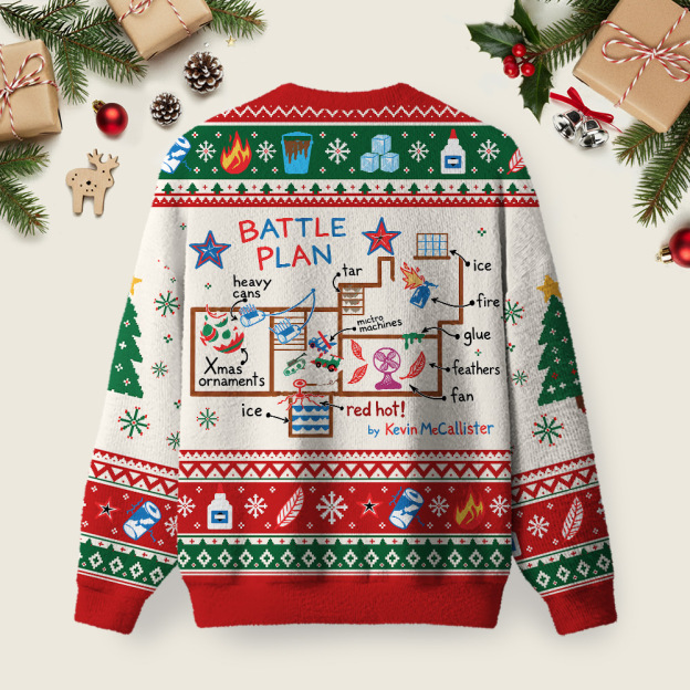 Home Defense Battle Plan Blueprint Ugly Christmas Fuzzy Fleece Sweatshirt