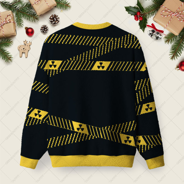 Chernobyl 1986 Yellow Tape Ugly Christmas Fuzzy Fleece Sweatshirt