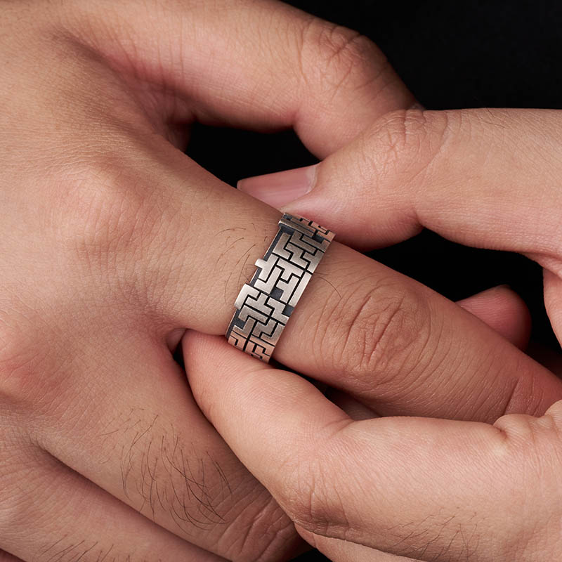 Tetris Geek Silver Band Ring