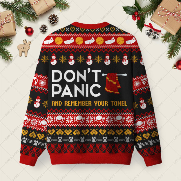 Don't Panic Ugly Christmas Fuzzy Fleece Sweatshirt
