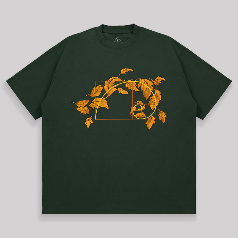 Autumn Wind Blowing Leaves in Fibonacci Unisex Oversized T-shirt
