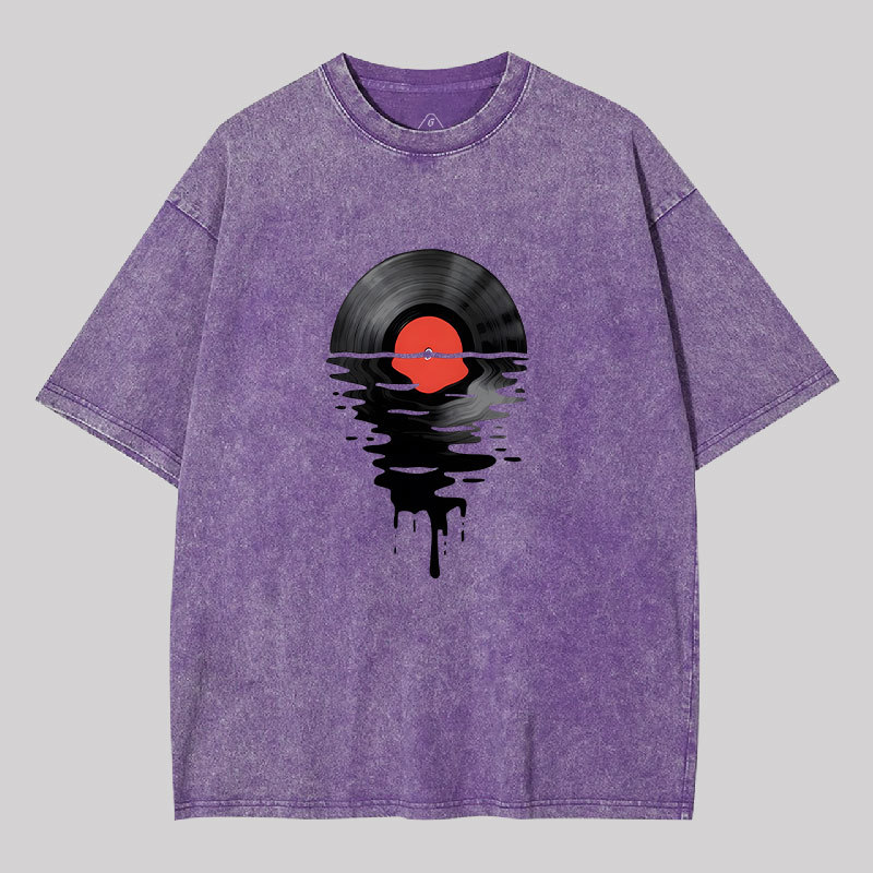 Vinyl LP Music Record Sunset Red Geek Washed T-shirt