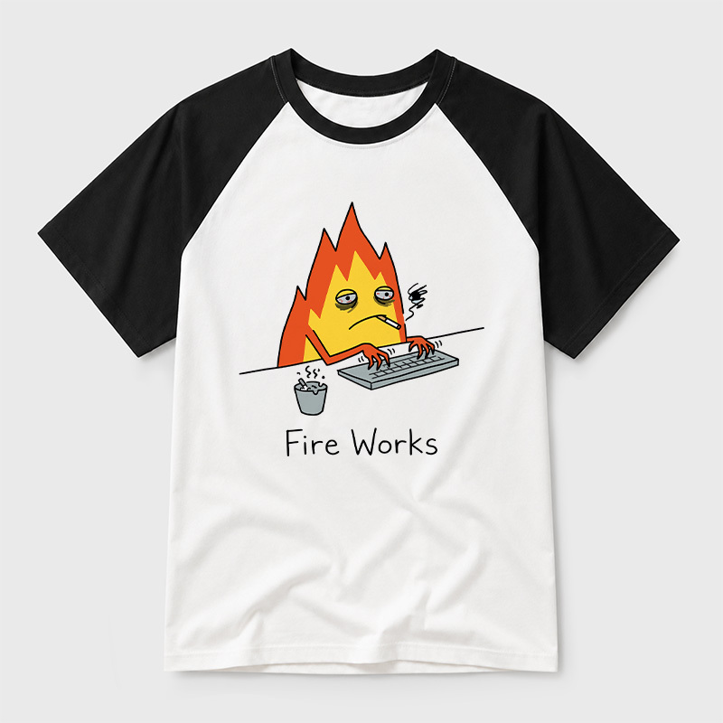Fire Works Overworked Flame Geek Retro Raglan T-Shirt