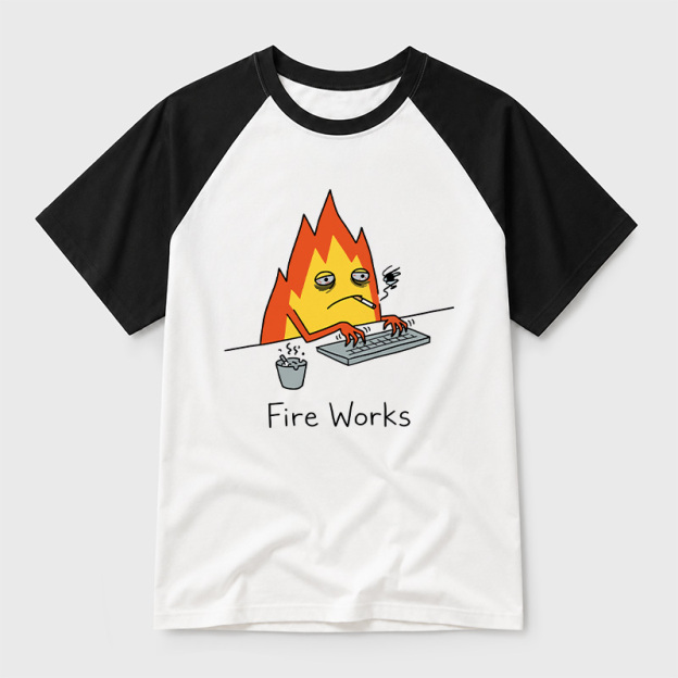 Fire Works Overworked Flame Geek Retro Raglan T-Shirt