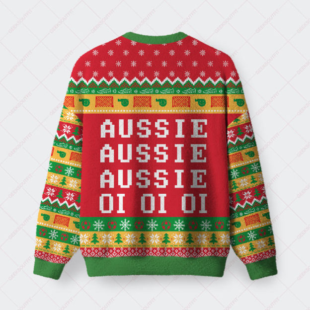 Aussie Aussie Aussie Oioioi Ugly Christmas Fuzzy Fleece Sweatshirt