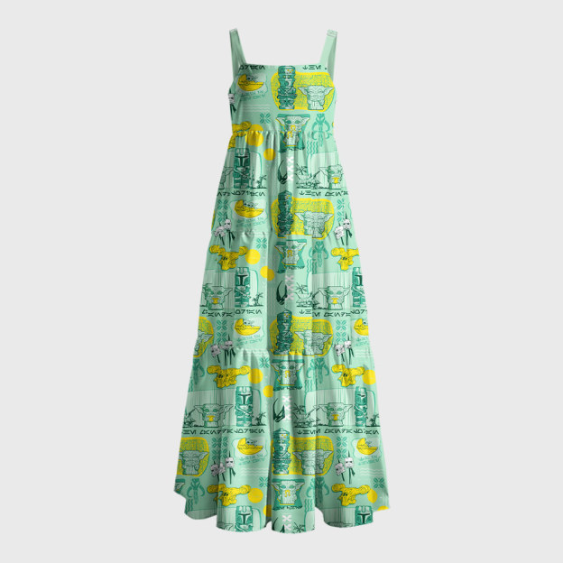 Hawaiian Traditional Tiki Green Geek Tiered Cami Maxi Dress