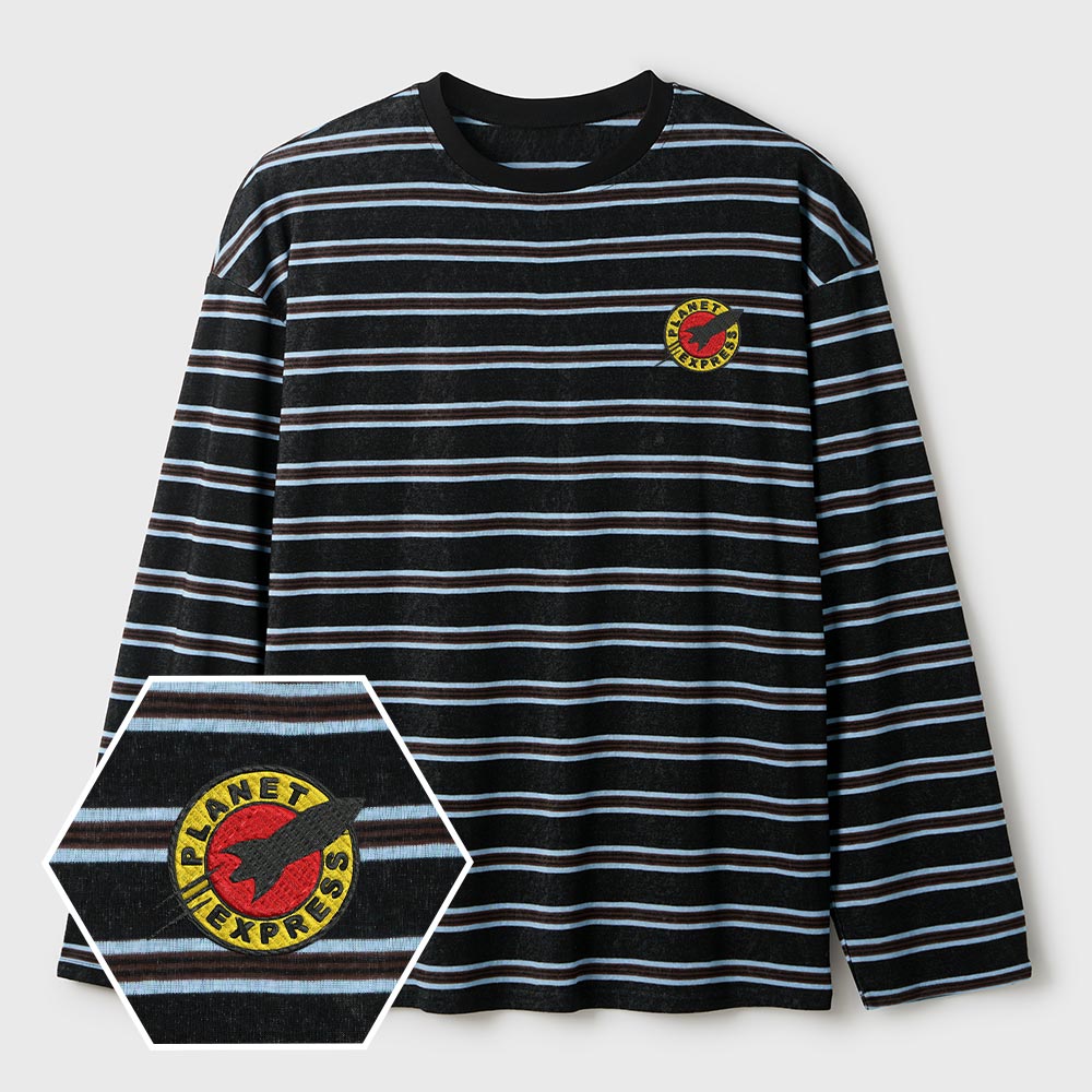Planet Express Lycra Striped Embroidered Long-Sleeve Shirts