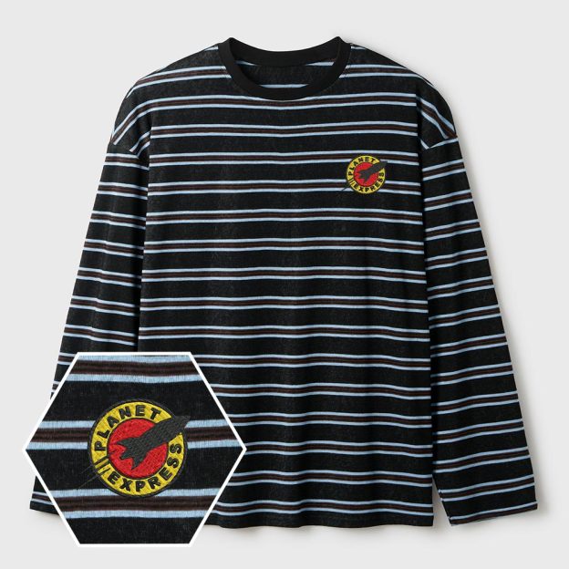 Planet Express Lycra Striped Embroidered Long-Sleeve Shirts