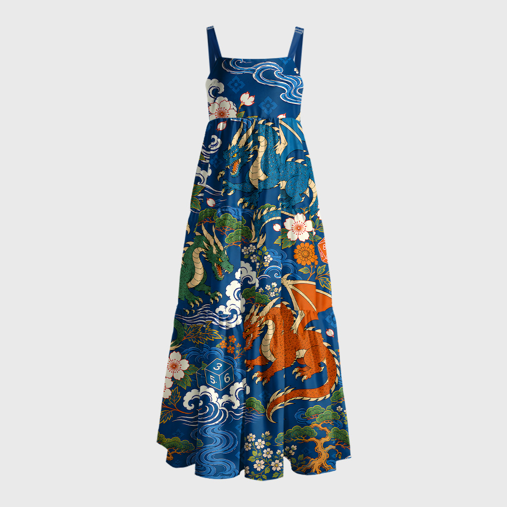 Ukiyo Dragon & Dice Geek Tiered Cami Maxi Dress