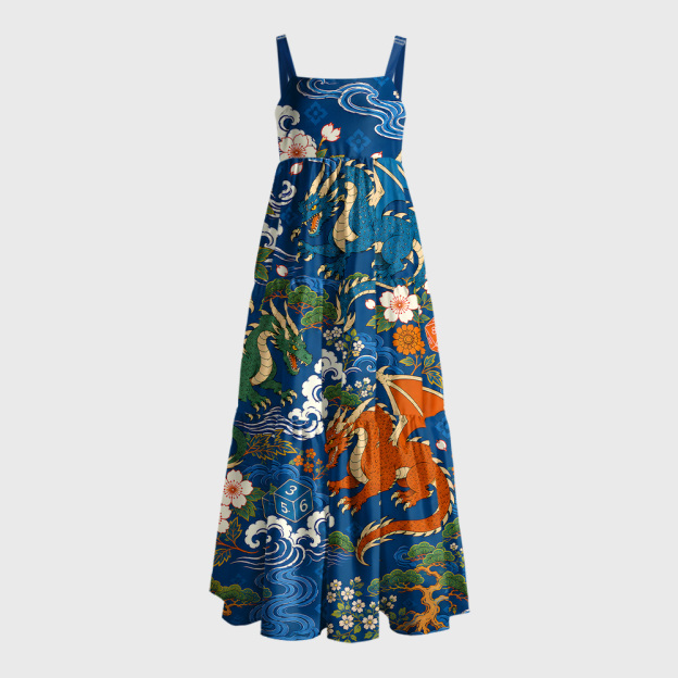 Ukiyo Dragon & Dice Geek Tiered Cami Maxi Dress