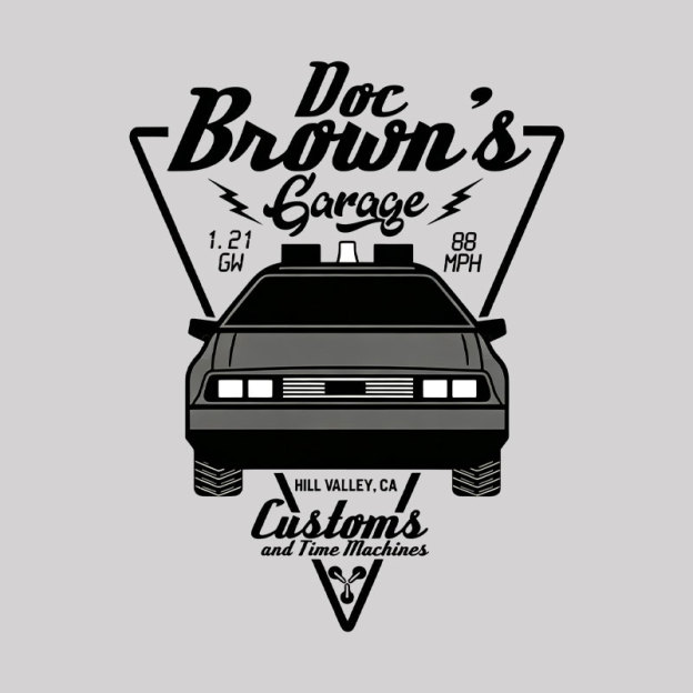 Doc Brown's Garage Customs And Time Machines Hill Valley Geek T-Shirt