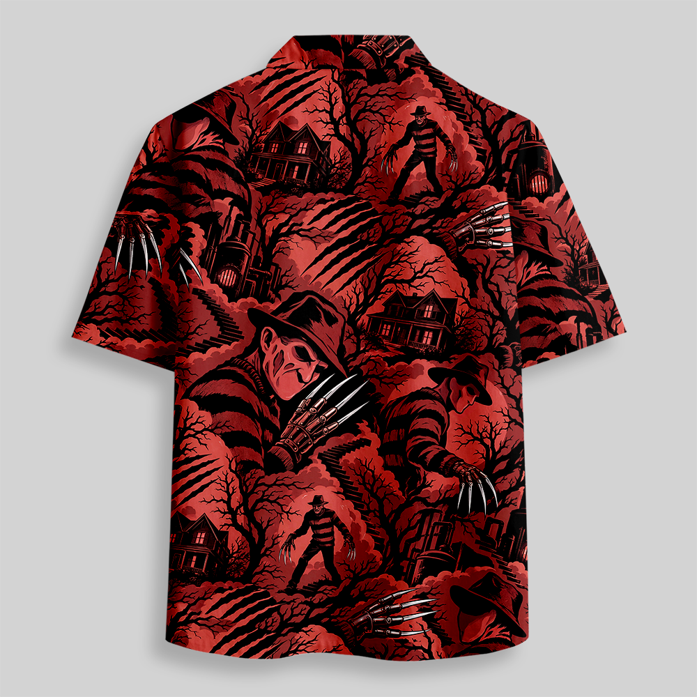 Dark Horror Clawed Creature Haunted House Button Up Pocket Shirt