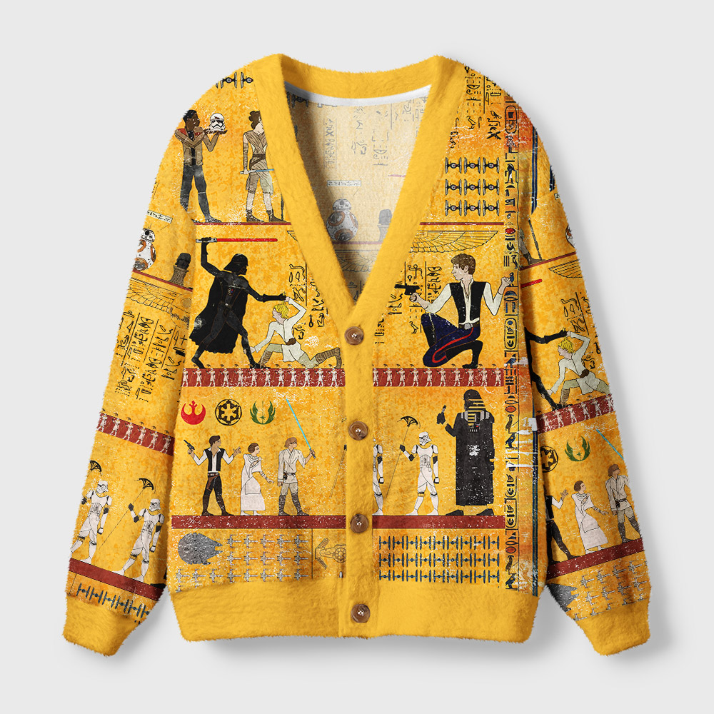 Dark Warrior Ancient Egypt Mural Geek Ugly Cardigan Sweaters