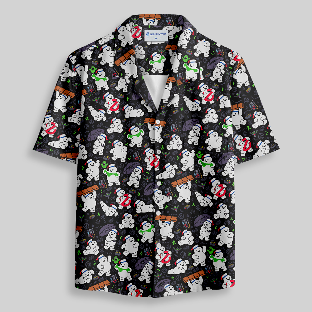 Cute Cartoon Ghost Doodle Button Up Pocket Shirt