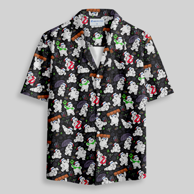 Cute Cartoon Ghost Doodle Button Up Pocket Shirt